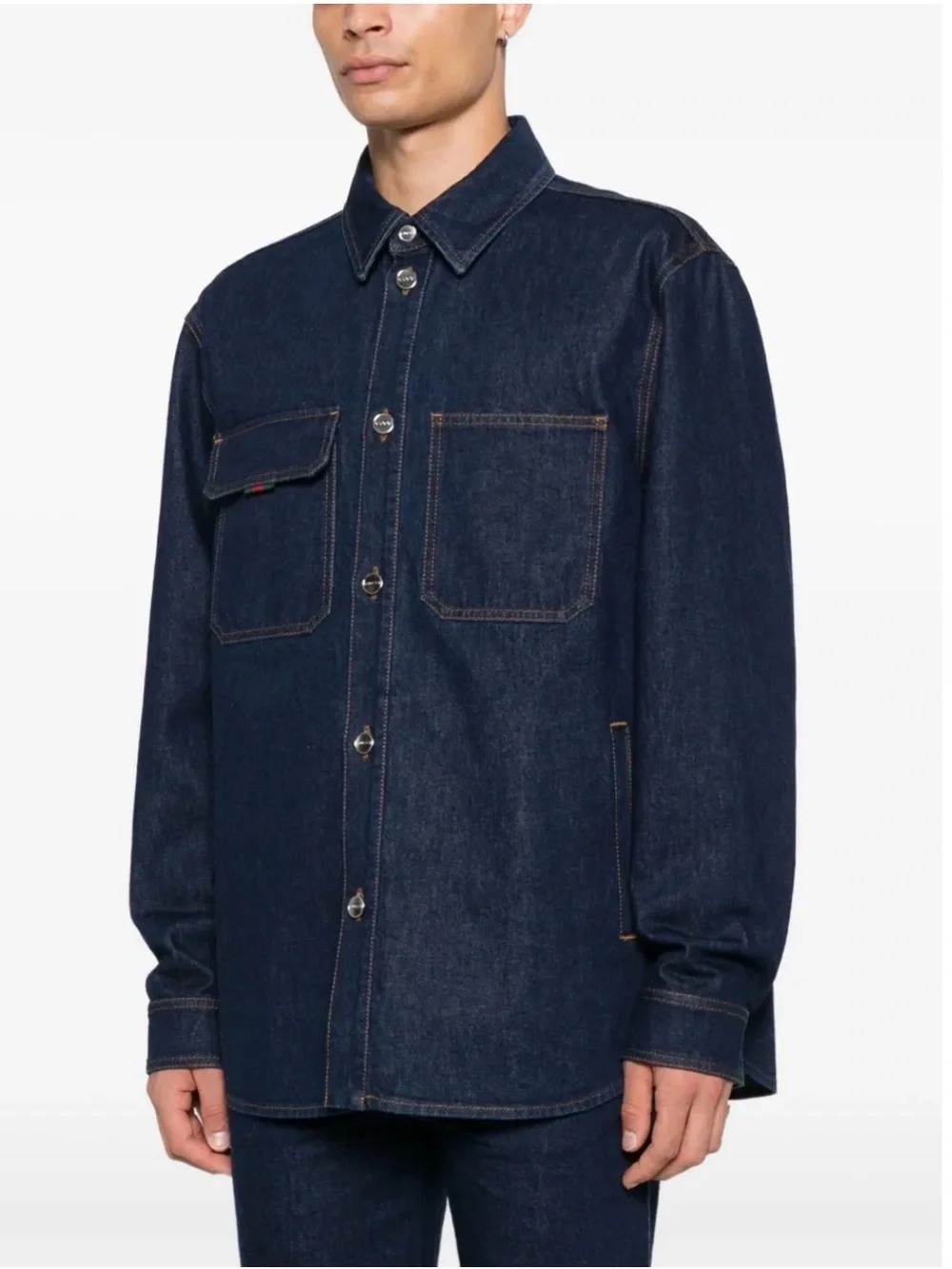 NWT Gucci Dark Indigo Denim Button-Front Shirt Jacket
